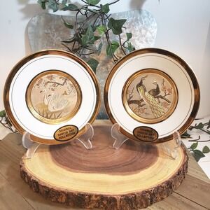 Original Chokin Art 6" Plate Collection - Two chokin Art Plates with stands